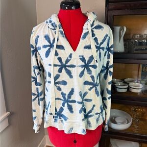 LOFT Blue White Tie Dye Hoodie Sweatshirt 100% Cotton Women’s Size Small